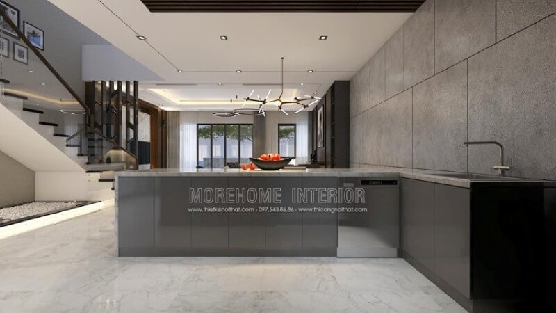 Xu hướng bố trí nội thất bàn đảo bếp tách riêng với phòng bếp tuy mới lạ nhưng khá tiện nghi khoa học sẽ phù hợp với không ít không gian hiện đại như nhà phố biệt thự. Thiết kế nhà bếp tiện nghi sang trọng