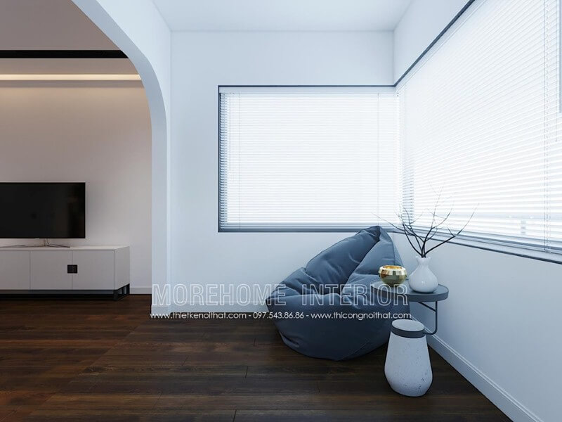 Ghế lười màu xám kết hợp cùng chiếc bàn nhỏ xinh xắn vừa đảm bảo công năng vừa mang lại vẻ đẹp thẩm mỹ lại vừa giúp phòng ngủ trở nên thông thoáng. Thiết kế nội thất phòng ngủ biệt thự