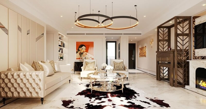 Thiết kế nội thất phòng khách chung cư cao cấp và tiện nghi Mẫu nội thất chung cư tân cổ điển