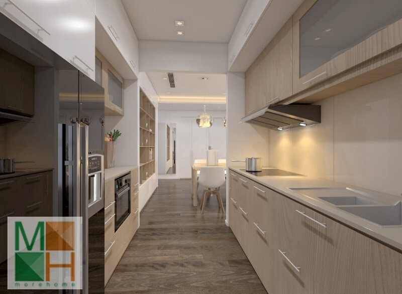 Thiết kế phòng bếp chung cư tiện nghi với hệ tủ bếp gỗ công nghiệp hiện đại,thông minh Thiết kế phòng bếp, tủ bếp đẹp
