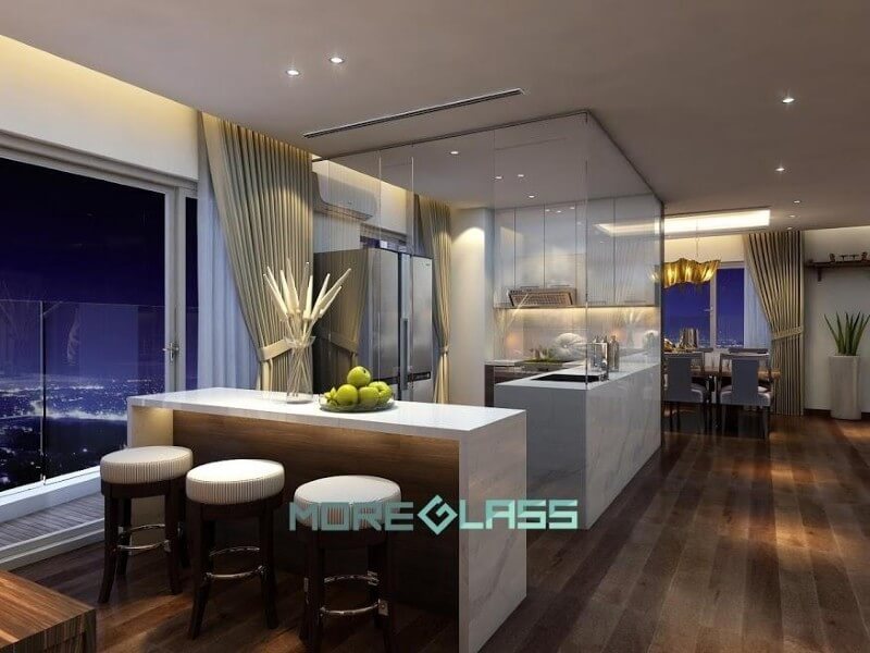 Mẫu thiết kế phòng bếp bằng kính sáng tạo cho gia chủ yêu thích sự mới lạ. Thiết kế phòng bếp, tủ bếp đẹp