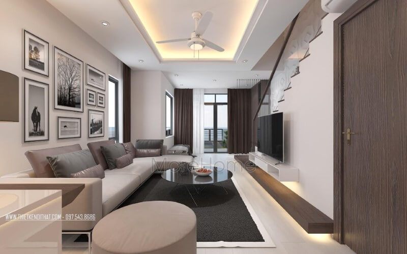 Lựa chọn bộ sofa hiện đại thoáng đãng lại sang trọng với chất liệu da bọc cao cấp cho phòng khách căn hộ chung cư thêm ấn tượng.