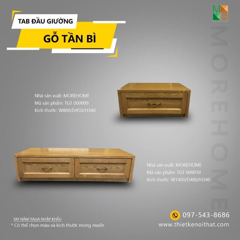 Mẫu tab đầu giường bằng gỗ tự nhiên tần bì phủ bóng, thiết kế kiểu dáng hình hộp đơn giản, có ngăn kéo tiện dụng để lưu trữ đồ