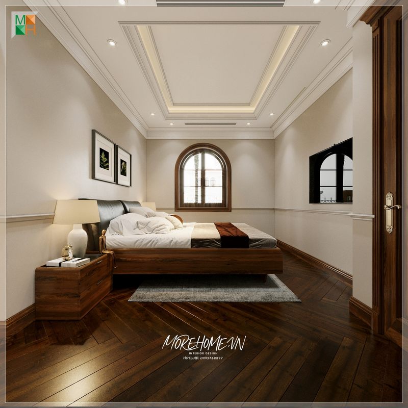 Với tone màu trầm, tab đầu giường mang đến sự hài hòa và ấn tượng cho không gian căn phòng.