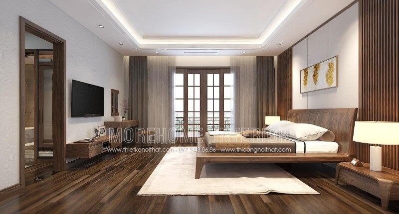 Sản phẩm tap đầu giường tủ đầu giường từ gỗ óc chó kiểu dáng hiện đại sang trọng tại biệt thự An Hưng Hà Đông Hà Nội