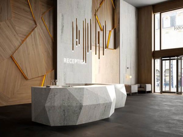 Quầy lễ tân đá nhân tạo với ưu điểm vượt trội uốn cong được sản phẩm mang lại giá trị thẩm mỹ cao