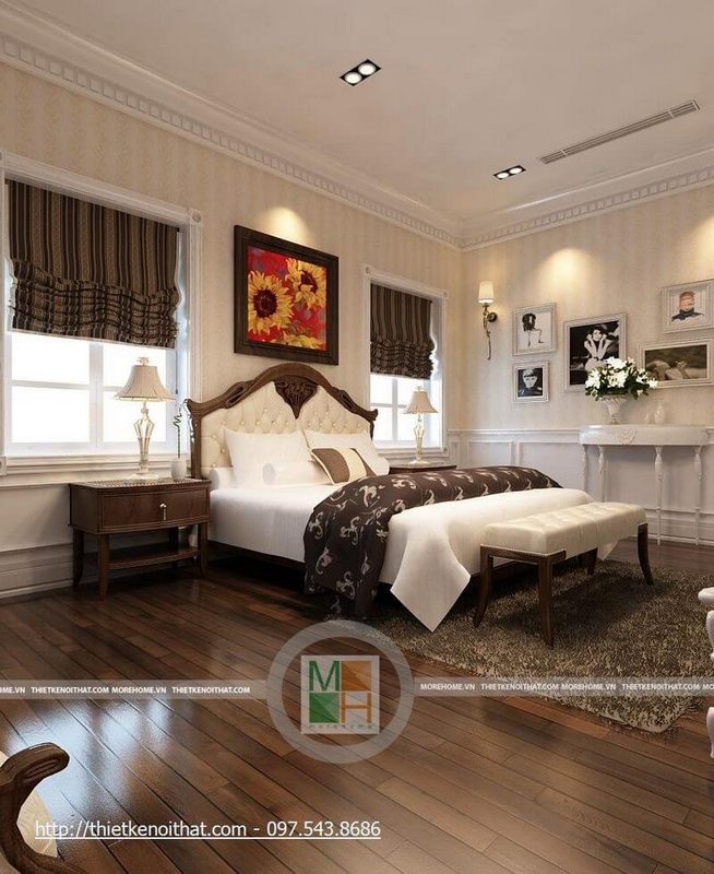 Đôn sofa gỗ tự nhiên bọc da tân cổ điển cho phòng ngủ